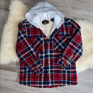 Boys large plaid button up hooded sweater